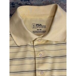 Golf Polo Shirt Mens M PGA Tour Yellow Striped Short Sleeve Logo